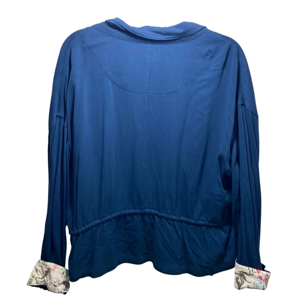 Frye and Co Utility‎ Open Front Jacket Womens Roll Up Sleeves Floral Navy 2XL